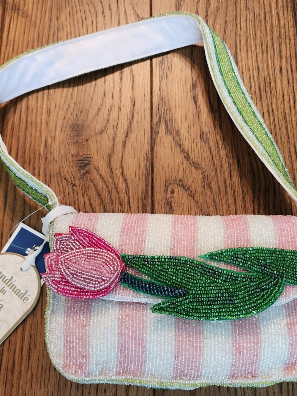 VIRAL NWT Pink Tulip Beaded Shoulder Bag Handmade In India